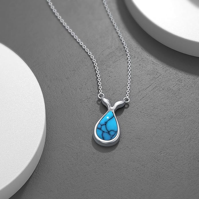 Genuine Turquoise Hexagon/Star/Rectangle/Teardrop/Heart/Triangle/Circle Necklaces for Women 925 Sterling Silver Long Boho Pendant Western Jewelry Gifts for Women Girls