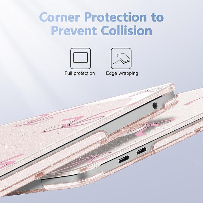 May Chen Case for MacBook Pro 13 inch M2 2023,2022,2021,2020 A2338 M1 A2251 A2289, Plastic Hard Shell Case for MacBook Pro 13" with Touch Bar Fits Touch ID, Sakura Pink Glitter Bow