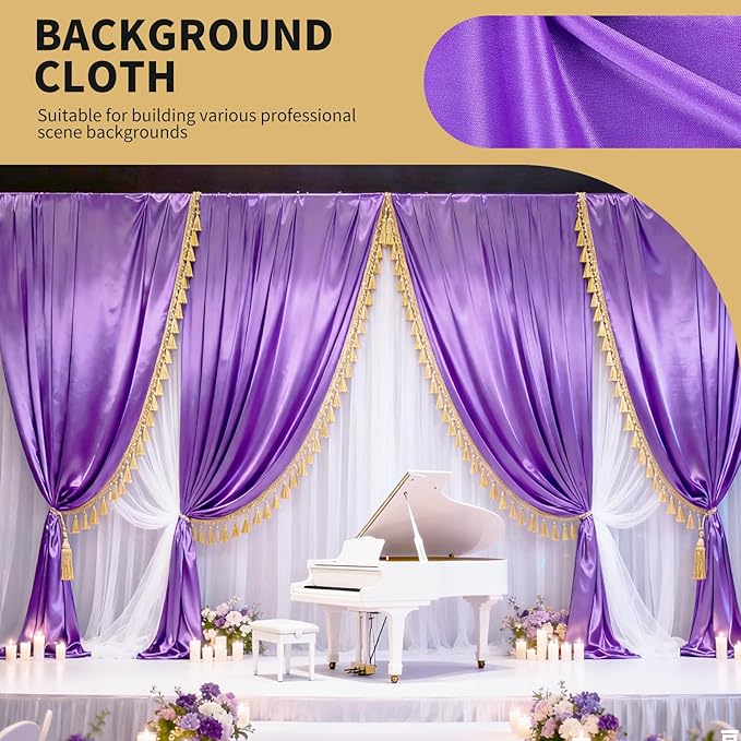 5x10FT Photo Stage Backdrop 2 Panels Curtains Drapes for Photography and Party (Purple)