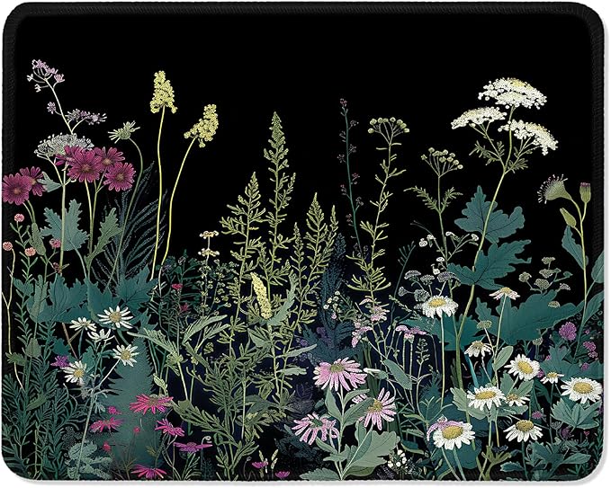ITNRSIIET Mouse Pad with Stitched Edge Premium Textured Smooth Precise Operation Waterproof Washable Non-Slip Rubber Base Desktop Protection Mat, 10.2×8.3×0.12 inches, Pretty Flowers