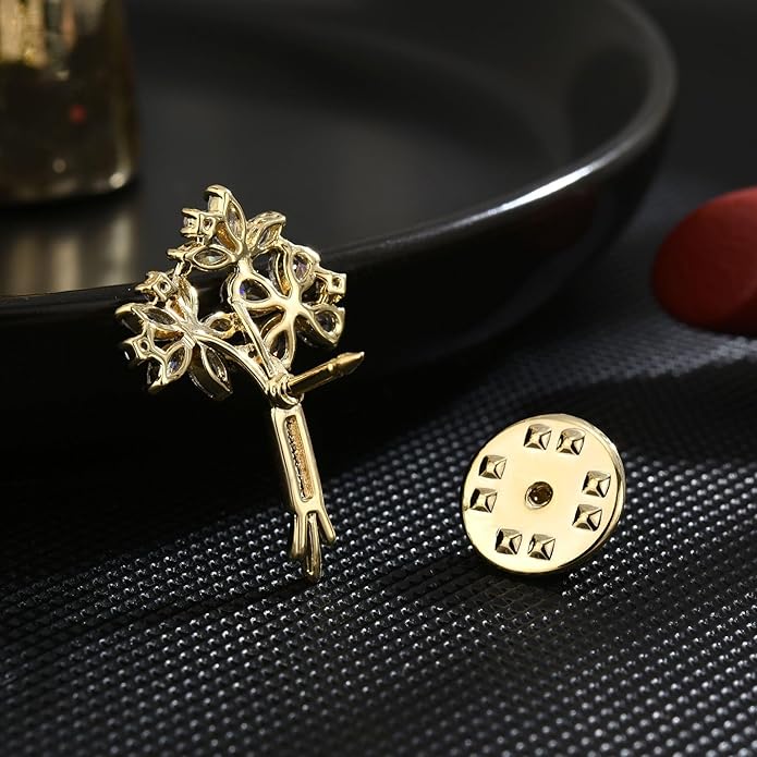 Pearl Flower Brooch for Women - Gold Plated Pearl Flower Pin Rhinestone Buttons Lapel Pin Jewelry - Valentine's Day Gift