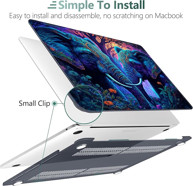 MEEgoodo Case for MacBook Pro 13 inch 2022 2021 2020 New A2338 M2/M1 A2251 A2289, Laptop Hard Shell Cases with Keyboard & Camera Cover Compatible Case, Elephants (A2338/A2251/A2289)