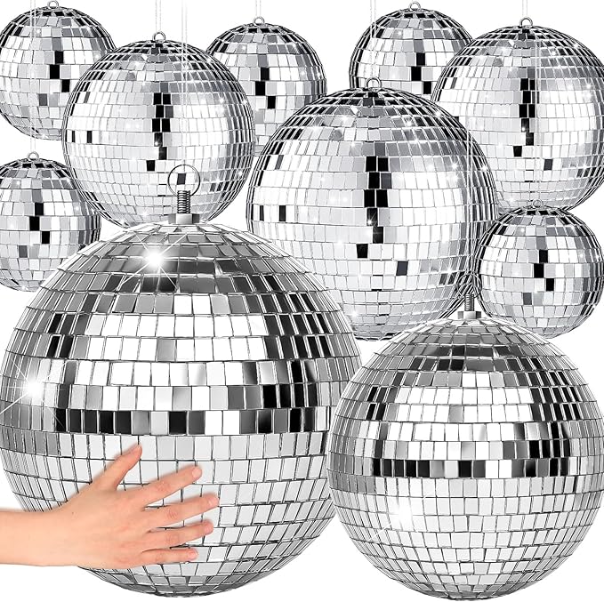 17 Pcs Disco Ball Decorations Assorted Size Disco Ball Ornaments, Mini Large Hanging Party Favors for Christmas New Year Weddings Decor Festival Stage Prop(12, 8, 6, 4, 3.2 Inch)