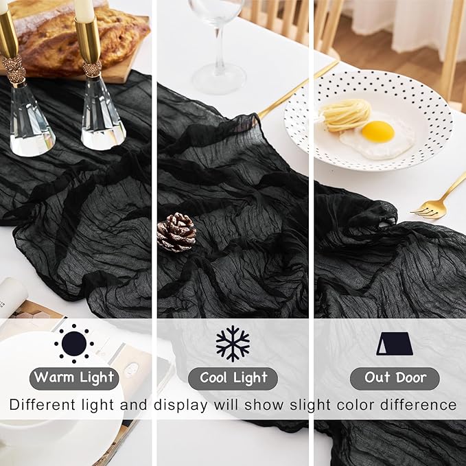 10 Pack Black Table Runner 120 Inch Cheesecloth Table Runner 10FT Boho Gauze Table Runner Long Cheese Cloth Table Runner Semi Sheer Runners for Wedding Bridal Baby Shower Party