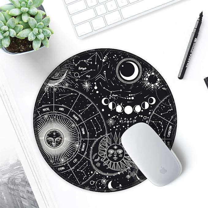 ITNRSIIET Round Mouse Pad with Stitched Edge Premium-Textured Waterproof Non-Slip Rubber Base Desktop Protection Mat Diameter 8.7 inches, Sky Spirit