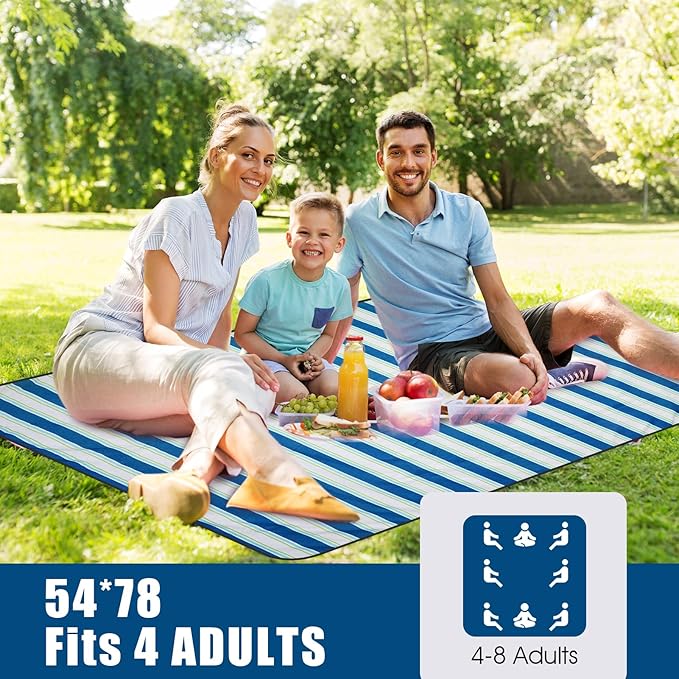 G GOOD GAIN Waterproof Picnic Blanket Portable with Carry Strap for Beach Mat or Family Outdoor Camping Party（Cobalt）