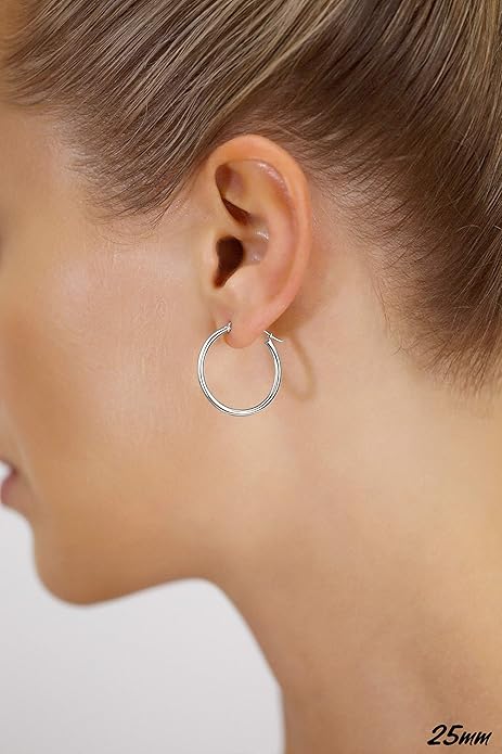 14k White Gold Classic Round Hoop Earrings