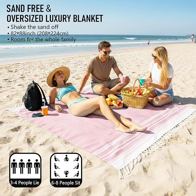 Oversized Turkish Beach Towel Blanket Cotton Giant XL Sandproof Towels Huge Linen XXL Extra Large Big Throw Quilt Blankets for Adults Cloud Travel Camping Glamping Accessories Essentials