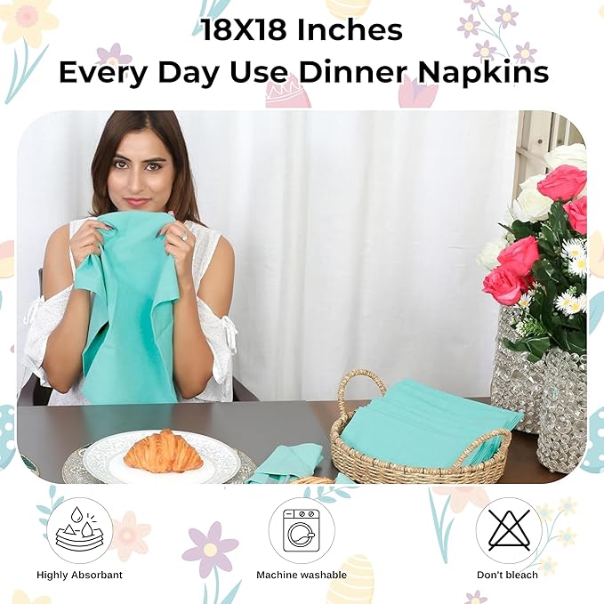 Homidate Cotton Cloth Dinner Napkins Set of 12 – 18x18 Aqua Green – Machine Washable Fabric Napkins for Weddings, Parties, Thanksgiving, Christmas & Everyday Dining