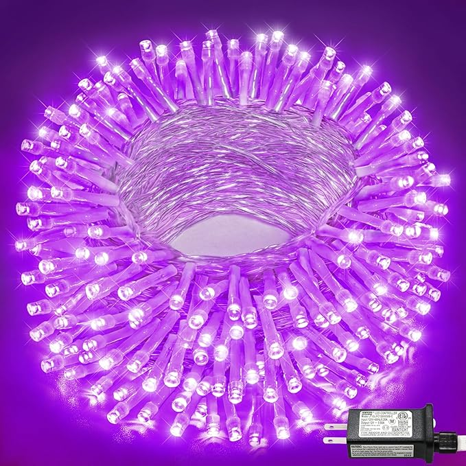 66FT 200 LED Christmas Lights Outdoor, Purple Christmas String Lights Waterproof 8 Modes, Connectable Christmas Decorations Lights Clear Wire for Indoor Home House Room Patio Garden Party