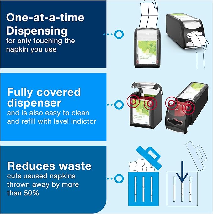 Tork Xpressnap Fit Tabletop Napkin Dispenser Black N14, Signature Range, One-at-a-time Dispensing, 6.7" x 4.4" x 5.6", 7232001