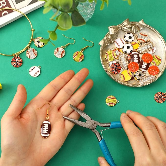 MARFOREVER Sports Charms, 40 Pcs/20 Pairs Enamel Sport Charms for Jewelry Making, Basketball Baseball Football Soccer Softball Ball Game Charm Pendants for Bracelet Necklace Earrings Making