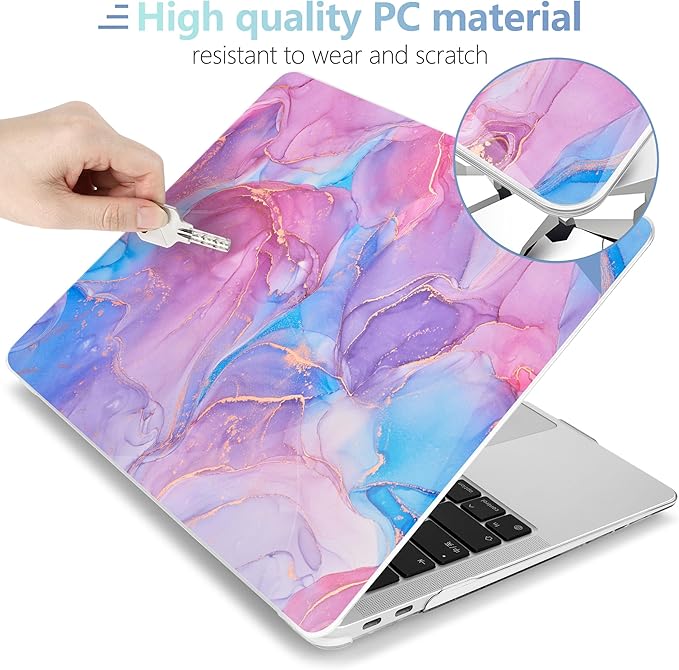MEEgoodo for MacBook Air 13 inch Case 2021 2020 2019 2018 Released A2337 M1 A2179 A1932 with Touch ID, Plastic Hard Shell & Keyboard Cover Compatible with MacBook Air Case 13.3, Pink Marble Texture