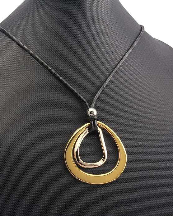 GelConnie Boho Necklaces for Women Vintage Silver Circles Long Pendant Necklace Cowgirl Sweater Necklace Adjustable Leather Choker Necklace for Women