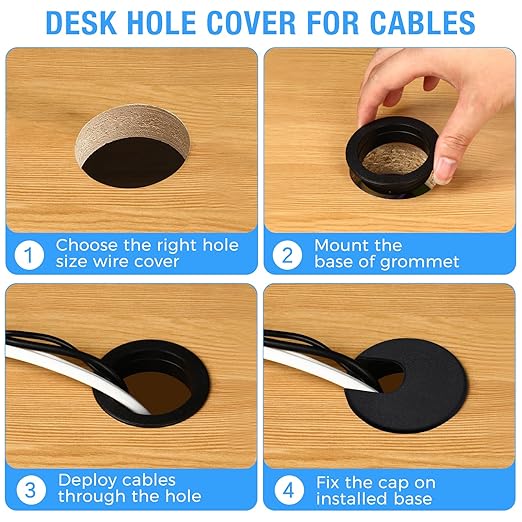 Desk Grommet 1-3/8" (35 mm), Desk Cord Hole Cover, Cable Grommet ABS Plastic, Desk Hole Grommet for Office and Home Table Cable, Detachable Cable Cord Organizer (Light Grey 2 Pcs)