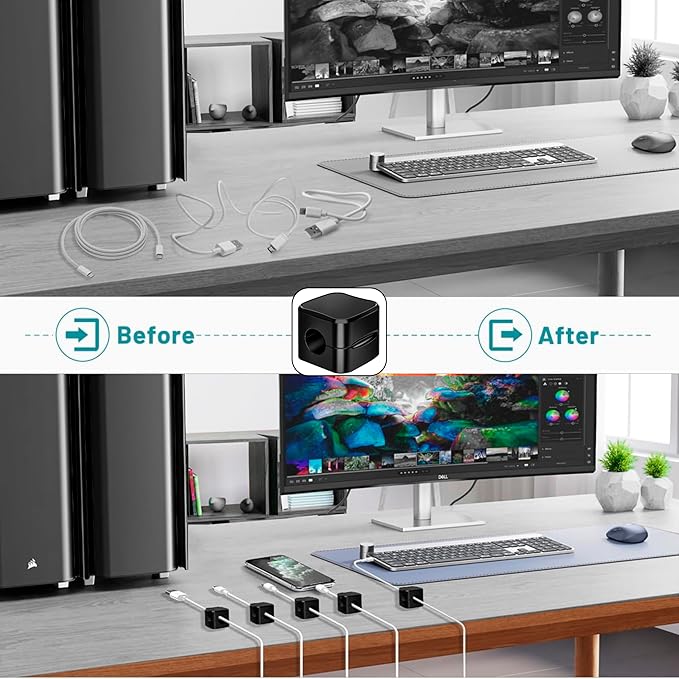 SaiTech IT Pack of 6 Magnetic Cable Clips, Cord Organizer Holder, for Desk Cable Management, Adhesive Wire Keeper for Car, Office Home Desktop, Wall, Night Table