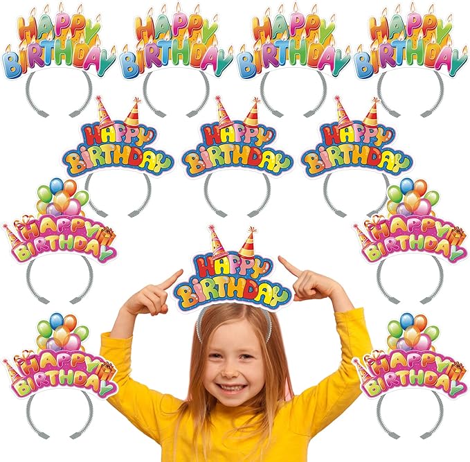 KKBES Happy Birthday Headbands, Paper Birthday Party Hats, 3 Patterns for Children and Adults Celebrating Birthdays