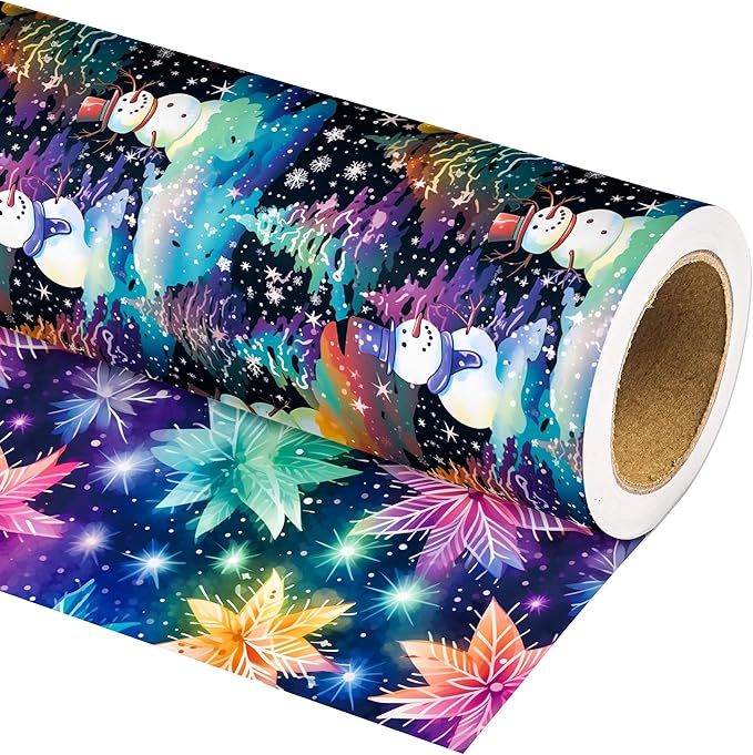 Vnaaem Chrismas Wrapping Paper Roll for Kids Boys Girls - Cute Rainbow Xmas Gift Wrap with Snowman Snowflake Design for Holiday Winter Birthday DIY Craft Party(Total 28.5sq.ft)