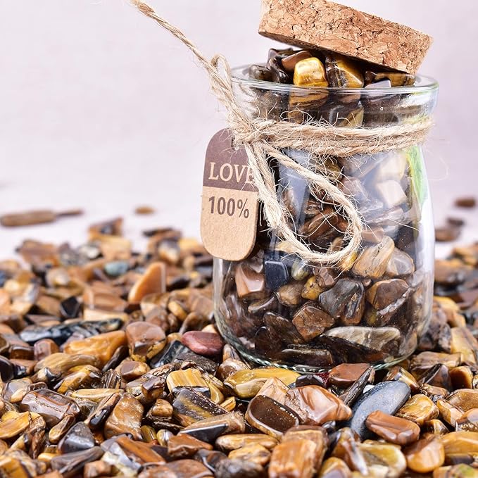 Polished Tigers Eye Crystal Chips 200 Pcs - 0.3" 10 oz Tumbled Stone Chips Crushed Sea Glass Stones Healing Reiki Crystal Jewelry Making Home Decoration