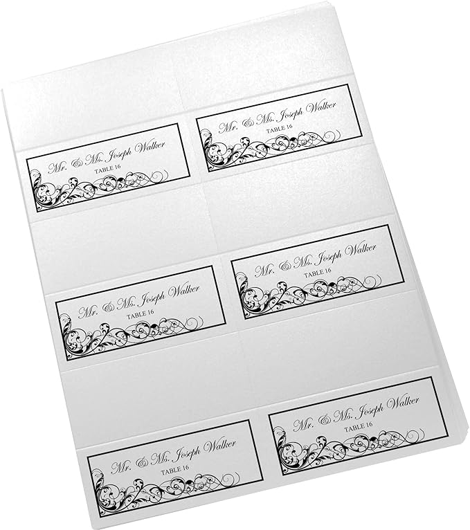 Scribble Vintage Swirl Printable Place Cards, Black (Choose Color), Set of 60 (10 Sheets), Laser & Inkjet Printers - Wedding, Party, Dinner, and Special Events - Made in the USA