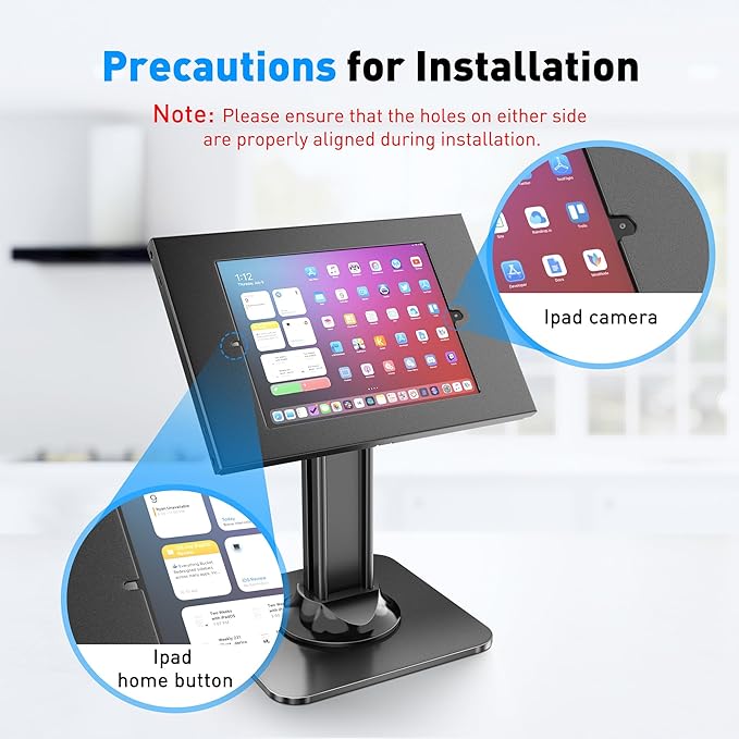 AboveTEK Anti-Theft iPad Kiosk Stand – POS iPad Security Stand & Locking Tablet Stand – Heavy Duty Base, 360° Swivel, 75° Tilt Bracket – Perfect for Retail Business (Black)