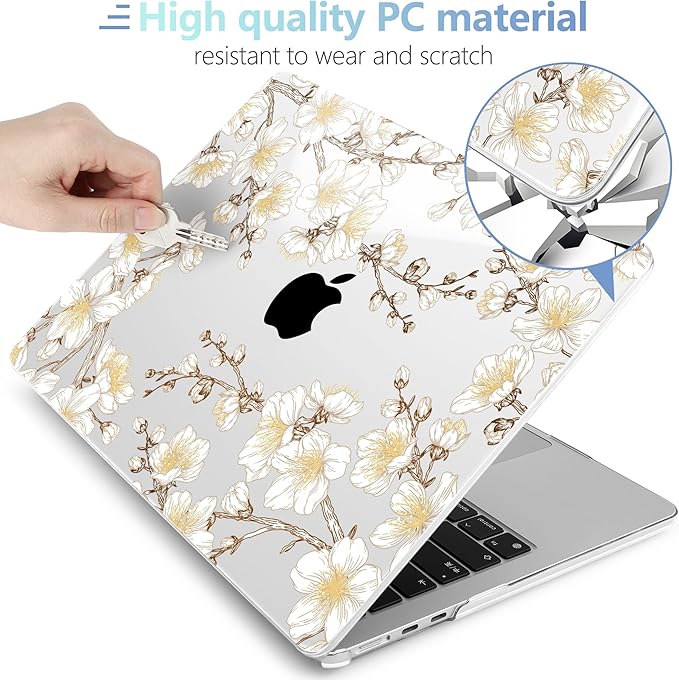 MEEgoodo Case for MacBook Air M4/M3/M2 13.6 inch 2025 2024 2022, Fit Model A3240 A3113 A2681, Compatible with MacBook Air 13 inch, Laptop Hard Shell Case with Keyboard Cover, Cherry Branches
