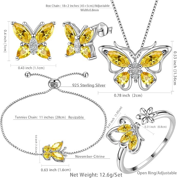 Aurora Tears Butterfly Jewelry,Women 925 Sterling Silver Butterflies Birthstone Pendant Necklace/Earrings/Rings Wedding Gift