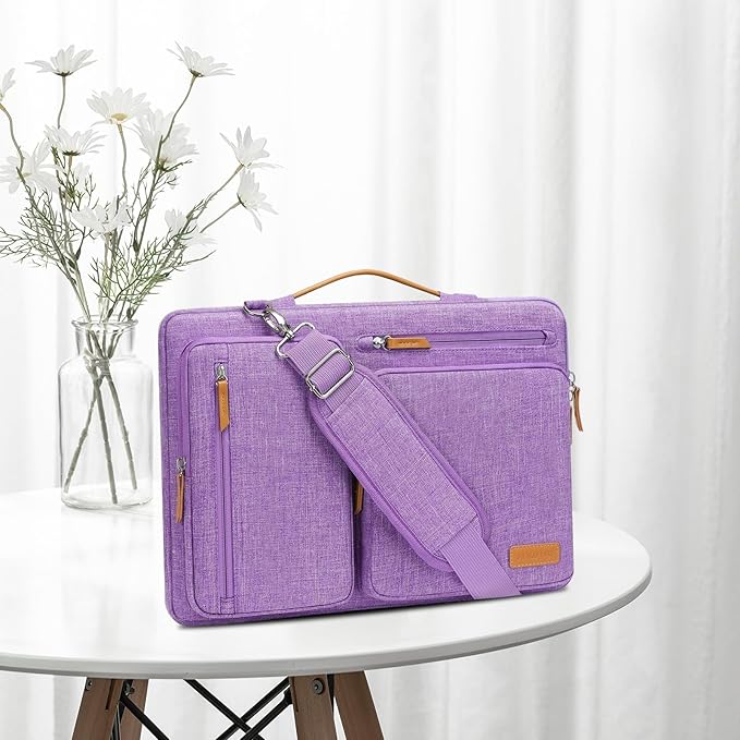 MOSISO 360 Protective Laptop Shoulder Bag,13 inch Computer Bags Compatible with MacBook Air M4 M3 M2 M1 2025-2018/Pro 13 2025-2016,Side Open Messenger Bag with 4 Zipper Pockets, Lilac