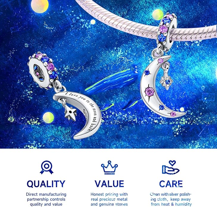 925 Sterling Silver Charms Bead for Bracelets Necklaces, Star Moon Crescent Sun Solar Pendent, Blue Ocean Starfish Shells Turtle Crab Starry Sea Cute Jewelry Birthday Gifts for Women Men