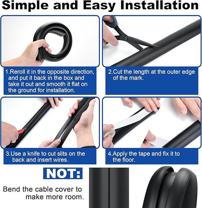 4ft Cord Cover for Wires on Floor, Grey Extension Cable Management, Hide Electrical Hider Protector, Cable Cavity: 0.78" W x 0.32" H
