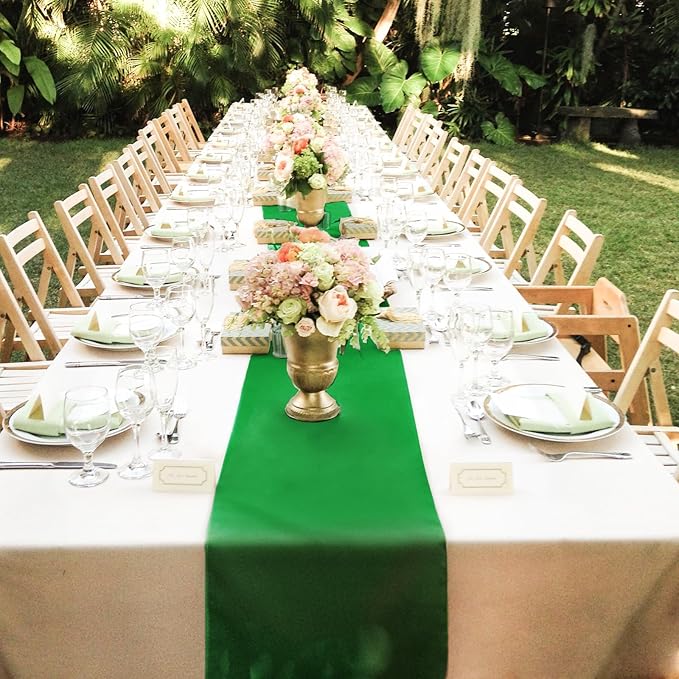 5 Pack Emerald Satin Table Runner 12 x 108 Inch Long Table Runner for Wedding,Birthday Party and Banquet Decoration,Silk Satin Fabric Spring Party Chair Sashes