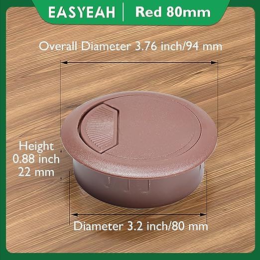 5 Pcs Desk Grommet 3-1/8" / 80 mm, Desk Cord Hole Cover, Cable Grommet ABS Plastic, Desk Hole Grommet for Home & Office Pc, Detachable Adjustable Cable Cord Organizer-Reddish Brown
