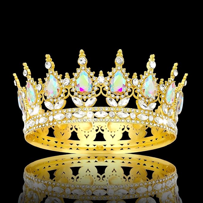 Queen Crown Rhinestone Wedding Crowns and Tiaras for Women Costume Party Hair Accessories Princess Birthday Crown Crystal Bridal Crown (Gold Crown-A+B)