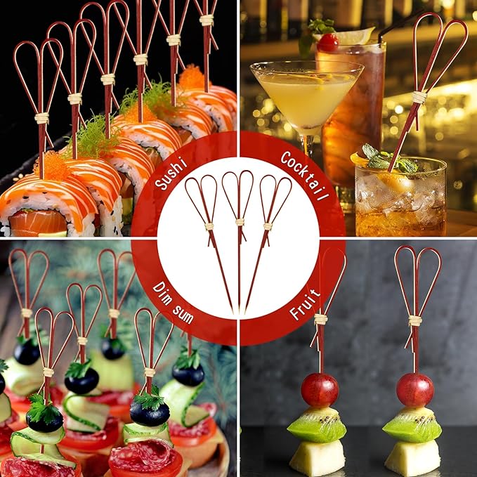 1000 Pieces Bamboo Cocktail Picks,4.7 Inch Heart Shaped Wooden Toothpicks for Appetizers, Skewers for Charcuterie Boards, Fancy Food Picks for Parties, Drinks, Wedding Essentials (Red)