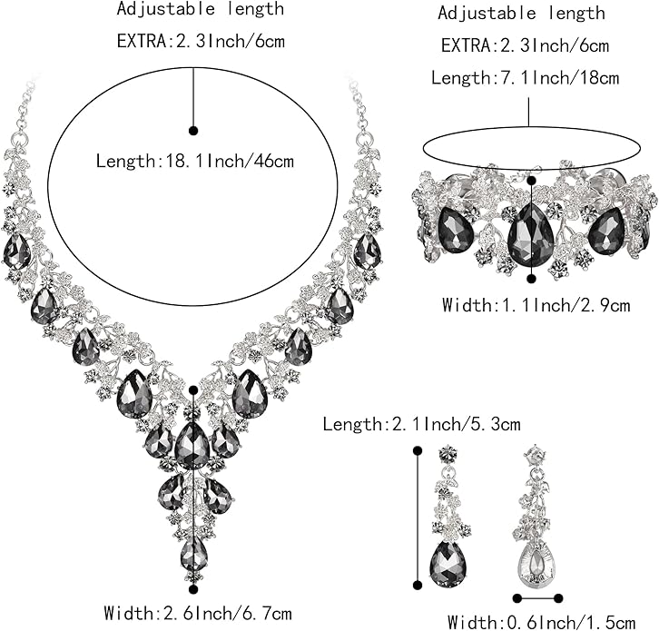 BriLove Women's Wedding Bridal Austrian Crystal Teardrop Flower Cluster Statement Necklace Dangle Earrings Jewelry Set for Party Prom