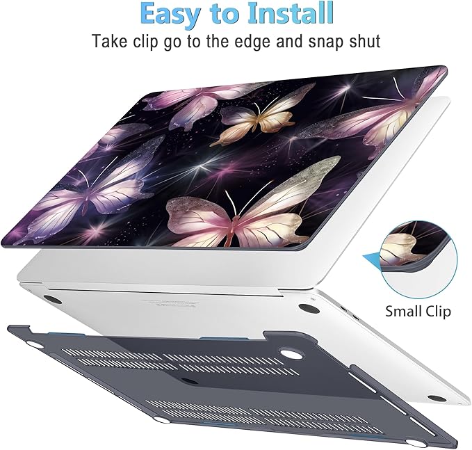 Mektron Designed Case for MacBook Pro 16 Inch A2141 Cover 2019 Release 16" with Liquid Retina Display/Touch ID, Plastic Hard Shell with Keyboard Skin & Screen Protector, Glittering Butterfly