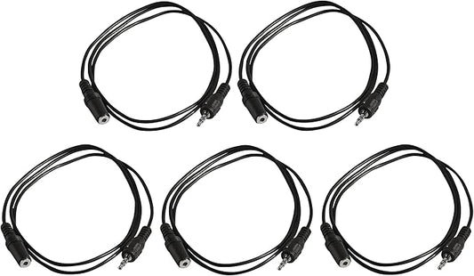 Five Pack of YCS Basics 3 Foot 3.5mm Headphone Extension Cables Male/Female
