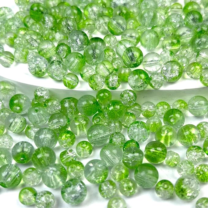 300pcs Crackle Glass Beads, 6mm and 8mm Green Crystal Glass Beads Round Loose Spacer Bulk Beads for St. Patrick's Day DIY Craft Earring Necklace Bracelet Jewelry