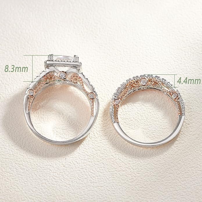 Wuziwen Princess Cut Engagement Rings for Women Sterling Silver Cubic Zirconia Wedding Bridal Ring Set