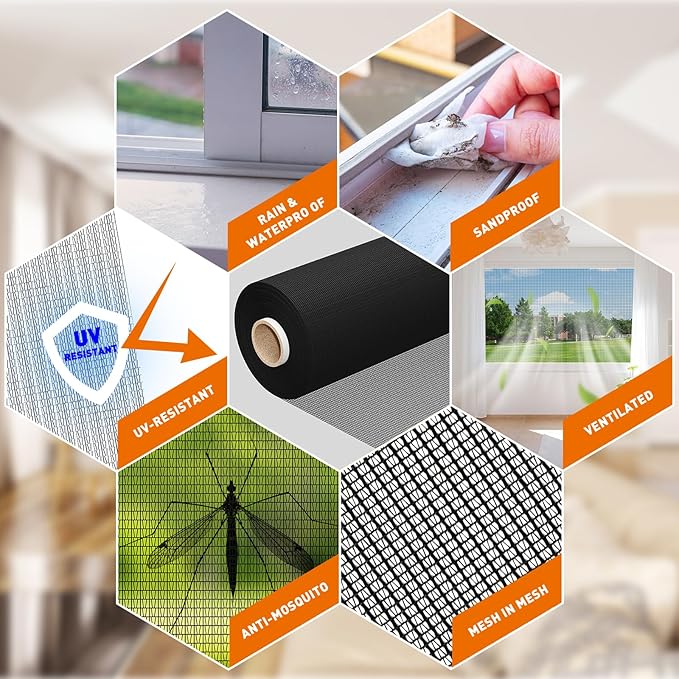 MAGZO Window Screen Replacement Mesh Roll, 37.4in × 16.4ft Upgraded Dual Interlaced Woven Siftproof Screen 40x40 Mesh for Porch Doors Repair Kit, Ultra Heavy Duty Woven for Garden, Patio DIY Projects