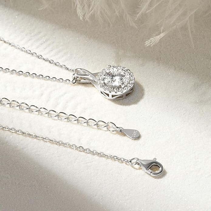 2CT Infinity Moissanite Pendant Necklace, Round Cut 8mm D Color Halo Necklace 925 Sterling Silver Adjustable Chain, Elegant Jewelry Gifts for Women