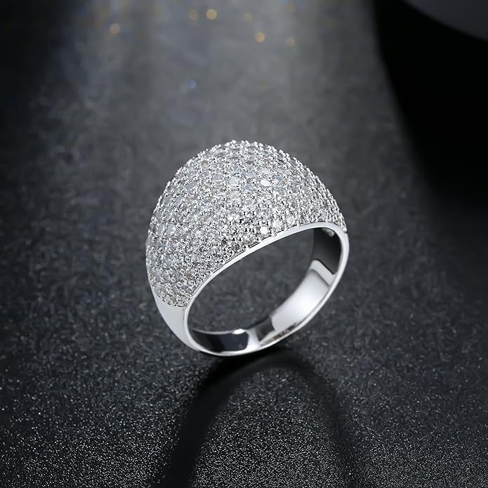 Hiyong Diamond Accent Dome Ring - Sliver Fashion Rings for women Big Hollow Women Wedding Band Cubic Zirconia Statement Rings for women 5-11
