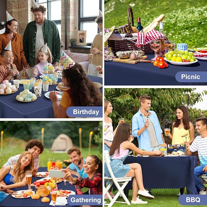 6 Pack Plastic Navy Blue Tablecloth, 54 X 108 Inch Graduation Scalloped Table Cloth for Rectangle Table Disposable Spring Tablecloth for BBQ Picnic Birthday Dinner Holiday Graduation Celebration Party