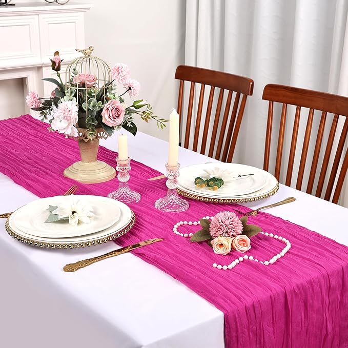6 Pack Hot Pink Cheesecloth Table Runner 10FT Boho Cheese Cloths Gauze Fabric Table Runners 120 Inch Rustic Sheer for Wedding Birthday Party Baby Shower Centerpiece Home Decorations
