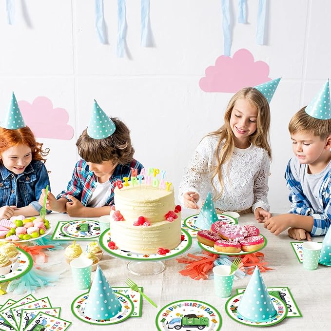 96PCS Garbage Trash Truck Plates and Napkins Party Supplies Trash Truck Birthday Party Decorations Waste Management Recycling Rubbish Truck Themed Disposable Tableware Set Serve 24 Guests