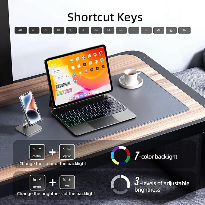 for iPad Air 13 inch case Keyboard M3 2025 & M2 2024,Magic Keyboard for iPad Pro 12.9 (6th,5th,4th,3rd Gen),Magnetic Attach,Multi-Gesture Trackpad,7-Color Backlit,Shortcut Keys,Black