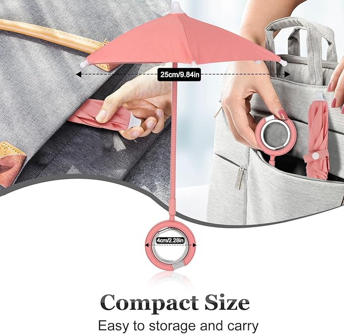 Magnetic Umbrella Phone Stand for Sun Protection,Adjustable Sun Shade Shield for iPhone 16/15/14/13/12 Pro Max,Samsung & Google,Detachable Ring Stand,Heat-Resistant Design,Car Mount Compatible, Pink