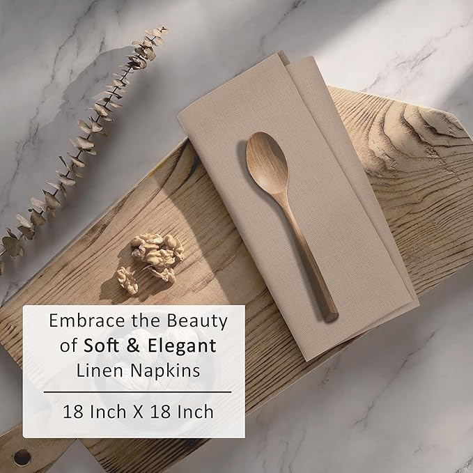 Ruvanti Linen Napkins Set of 12, 18x18 Cloth Napkins, Cotton Linen Blend Napkins Cloth Washable, Soft, Reusable Dinner Napkins for Wedding, Parties, Christmas, Thanksgiving, Everyday Use- Light Taupe