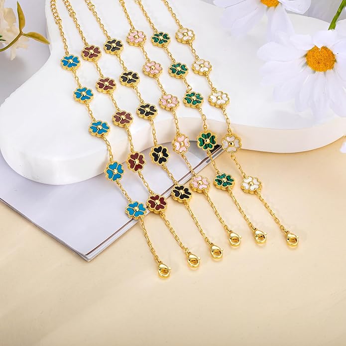 14K Gold Plated Clover Bracelets for Women Flower Four Leaf Link Bracelets Trendy Jewelry Gifts for Women