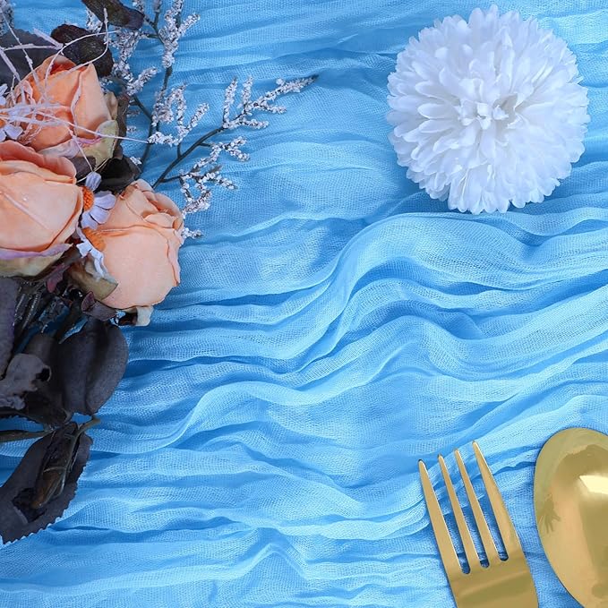6 Pack Baby Blue Cheesecloth Table Runner 10FT Boho Gauze Fabric Table Runner 35 x 120 Inch Rustic Sheer Runner for Centerpiece Wedding Decor Baby Shower Party Boho Table Decoration